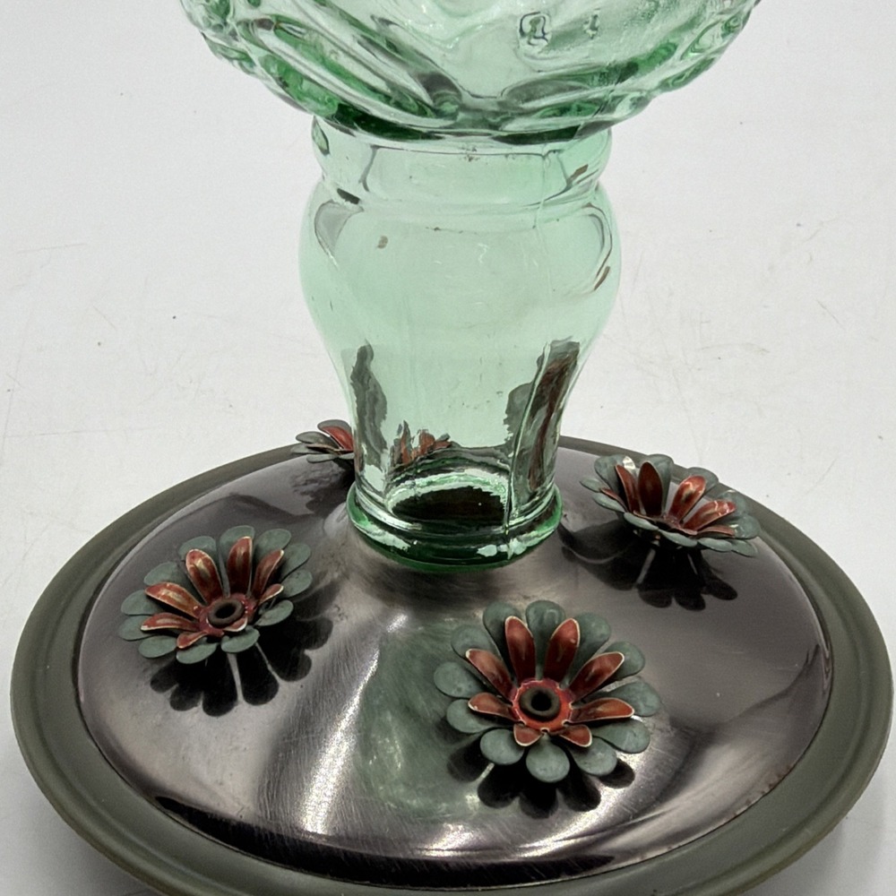 Vintage Woodstream Hummingbird Feeder Green Glass Jar Metal Base - Picture 8 of 8